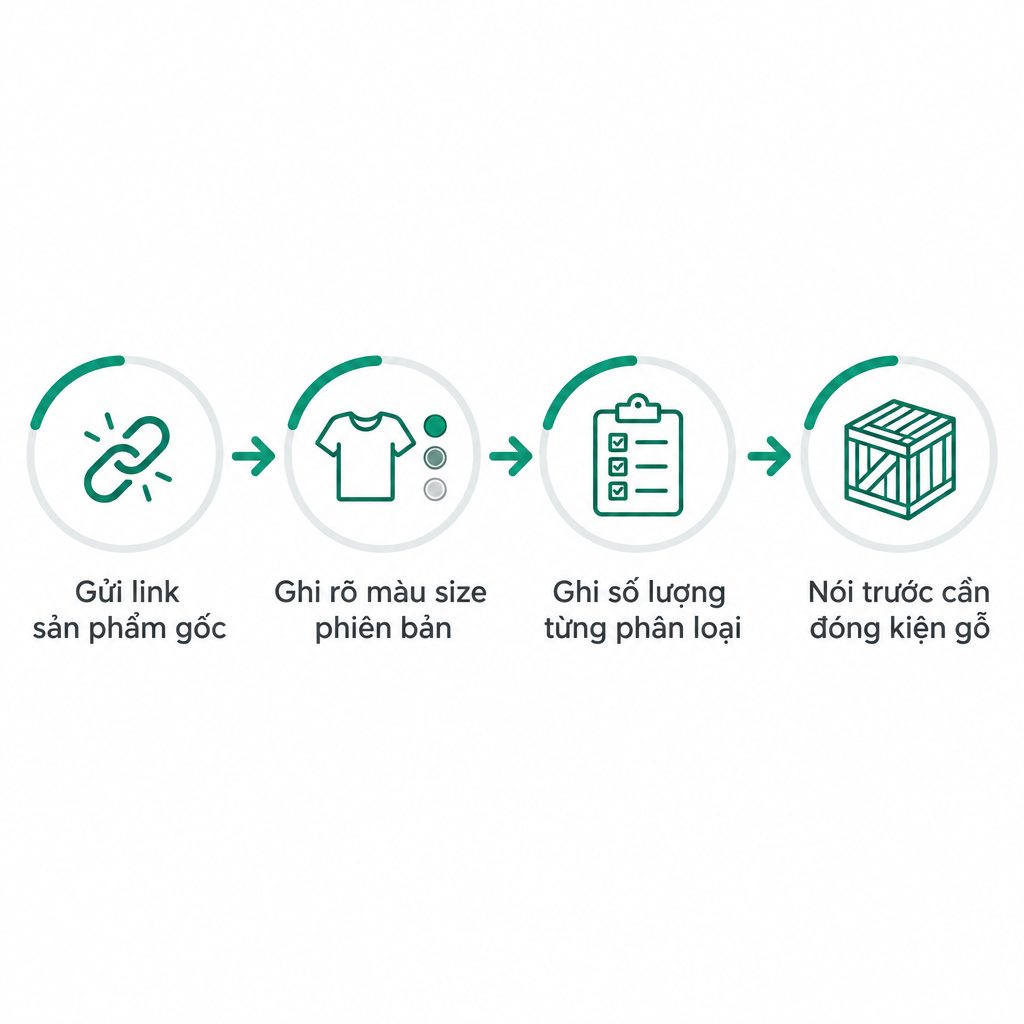 Sơ đồ bốn ô liên kết thể hiện các thông tin cần chuẩn bị trước khi gửi yêu cầu báo giá.